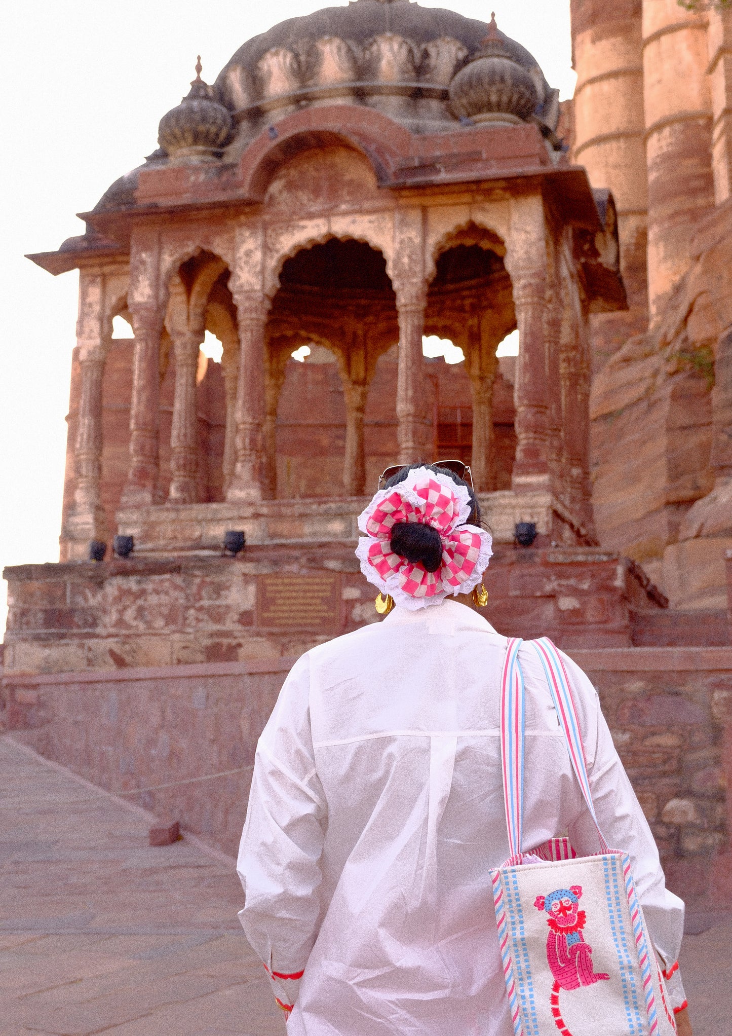 PHOOL SCRUNCHIE- PINK CHECKS