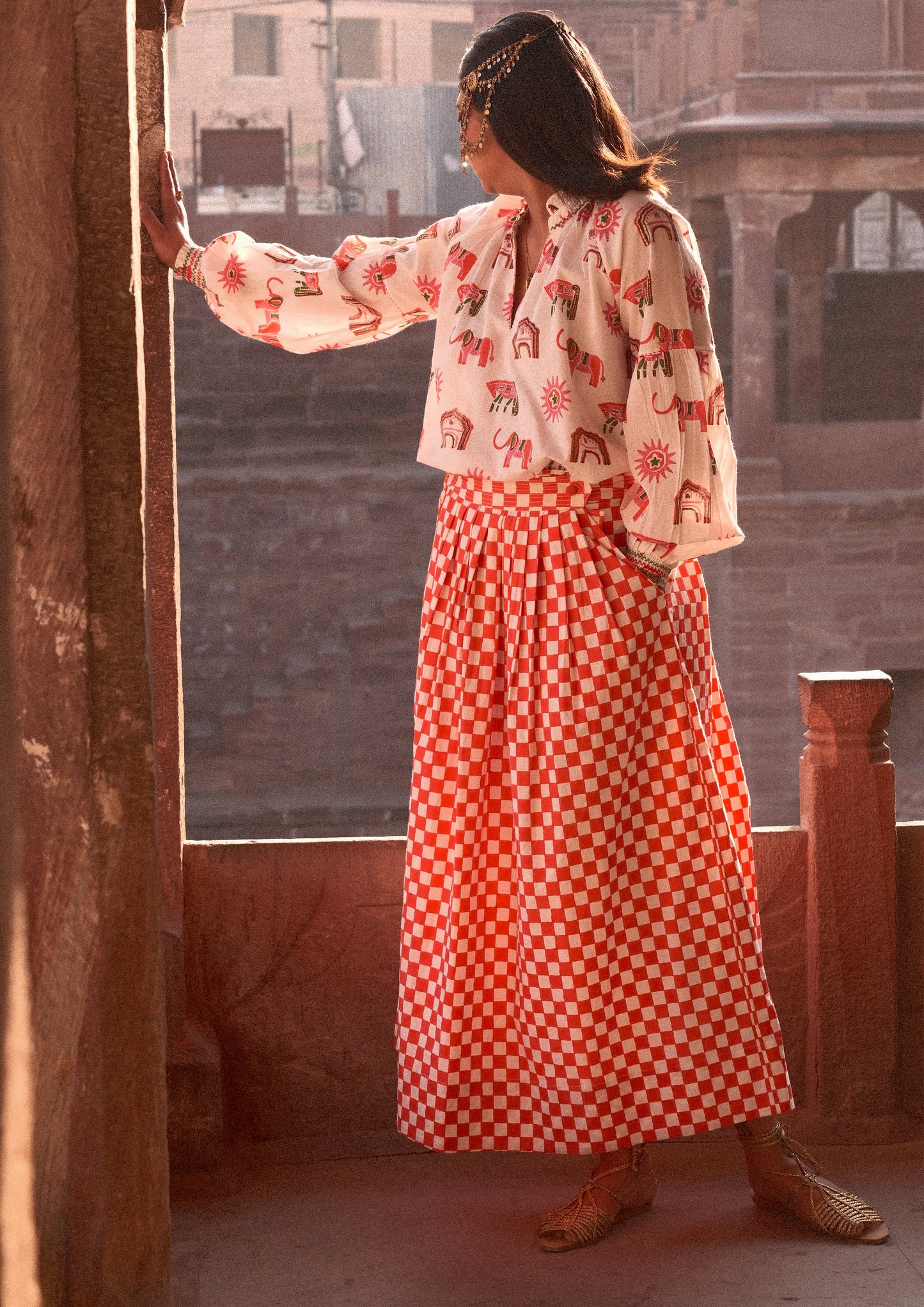 BAWARI SKIRT- RED CHECKS
