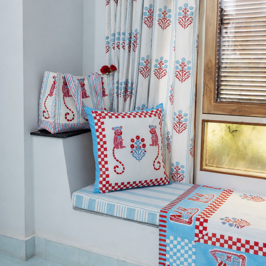 MONKEY RED AND BLUE CUSHION COVER
