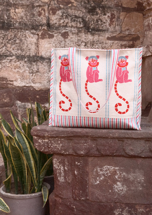 TOTE BAG FUNKY MONKEY BLOCK PRINT