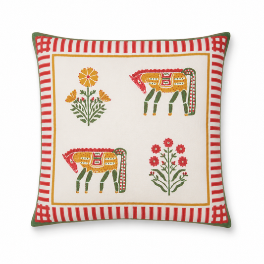 CHEVAL NOMADE MUSTARD AND RED CUSHION COVER