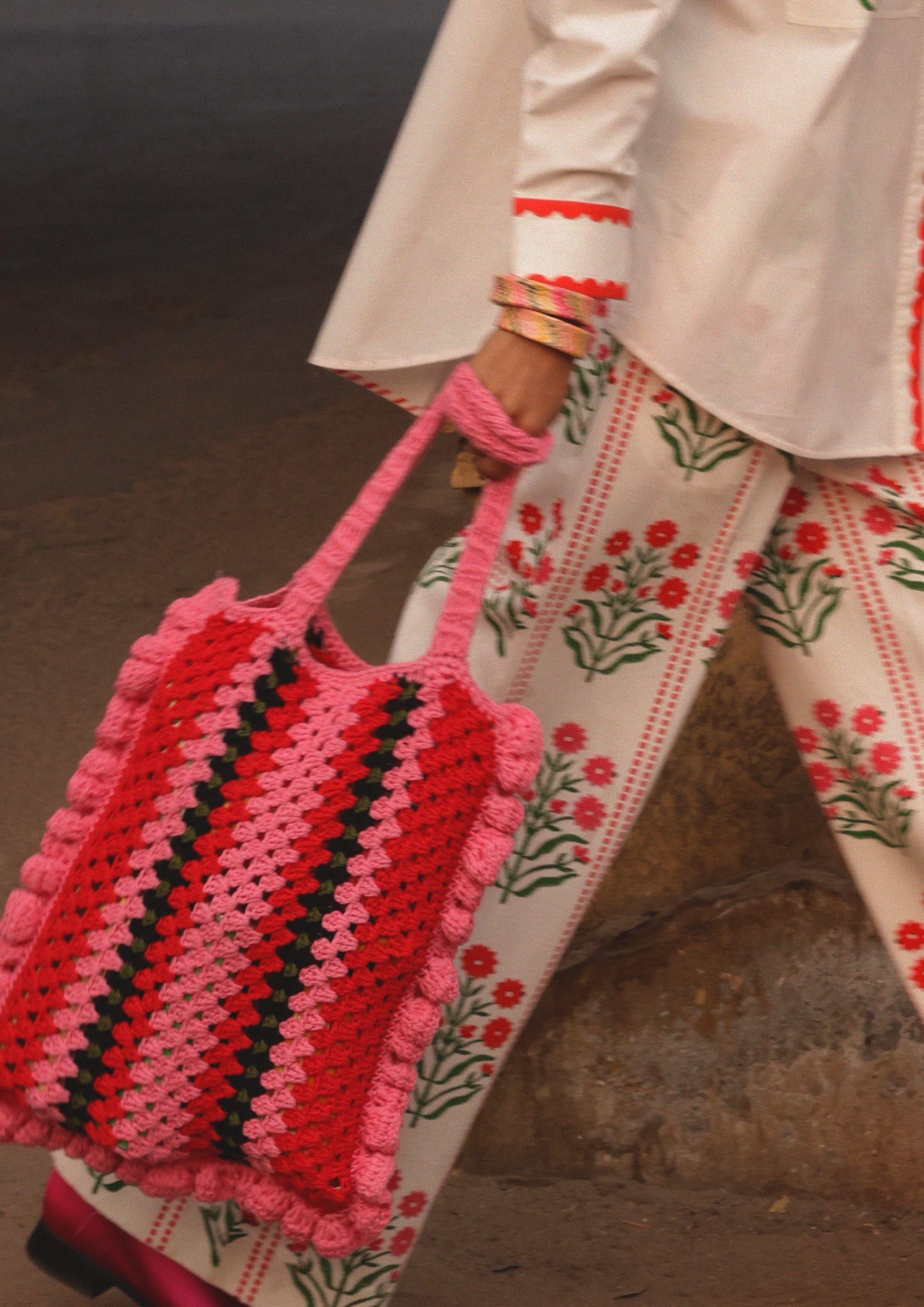CROCHET BEACH BAG- BLOSSOM STRIPE
