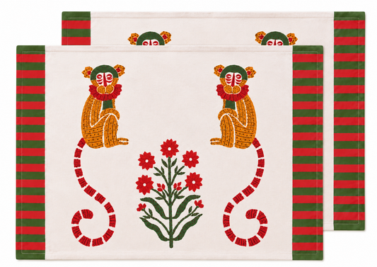 MONKEY MUSTARD AND GREEN PLACEMAT SET OF 2