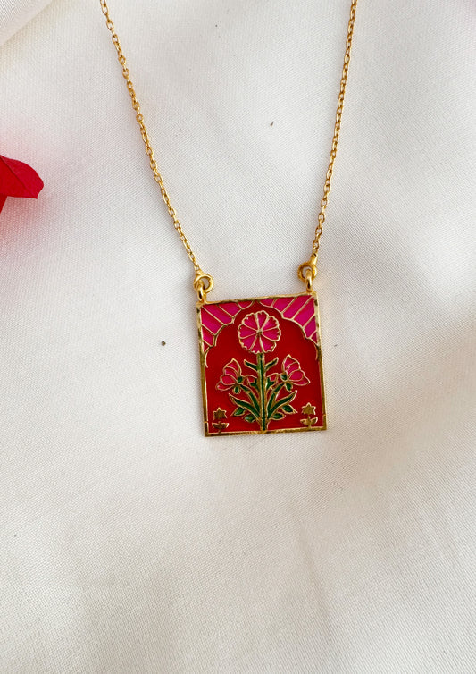 PINK BUTA MEENAKARI PENDANT
