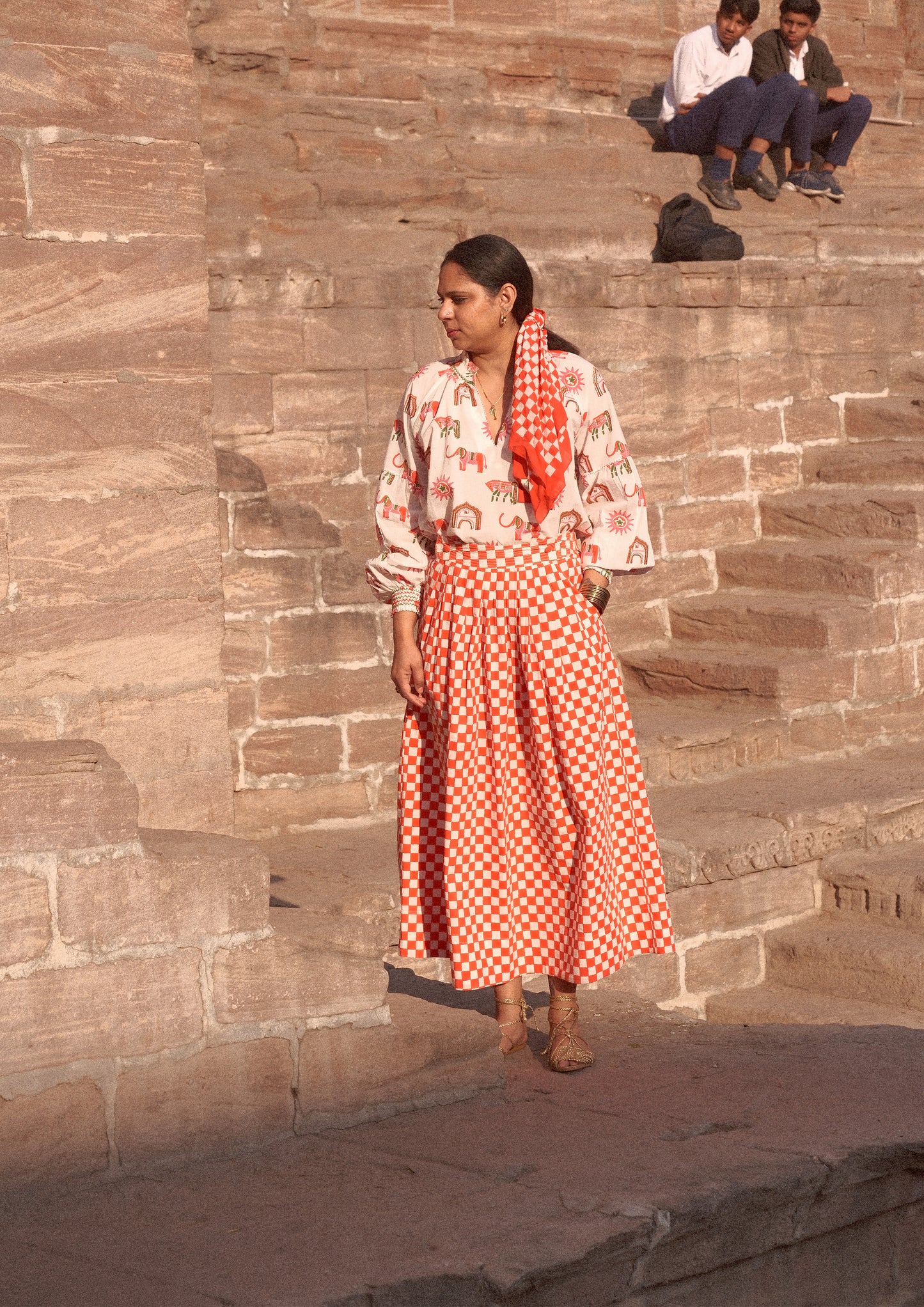 BAWARI SKIRT- RED CHECKS