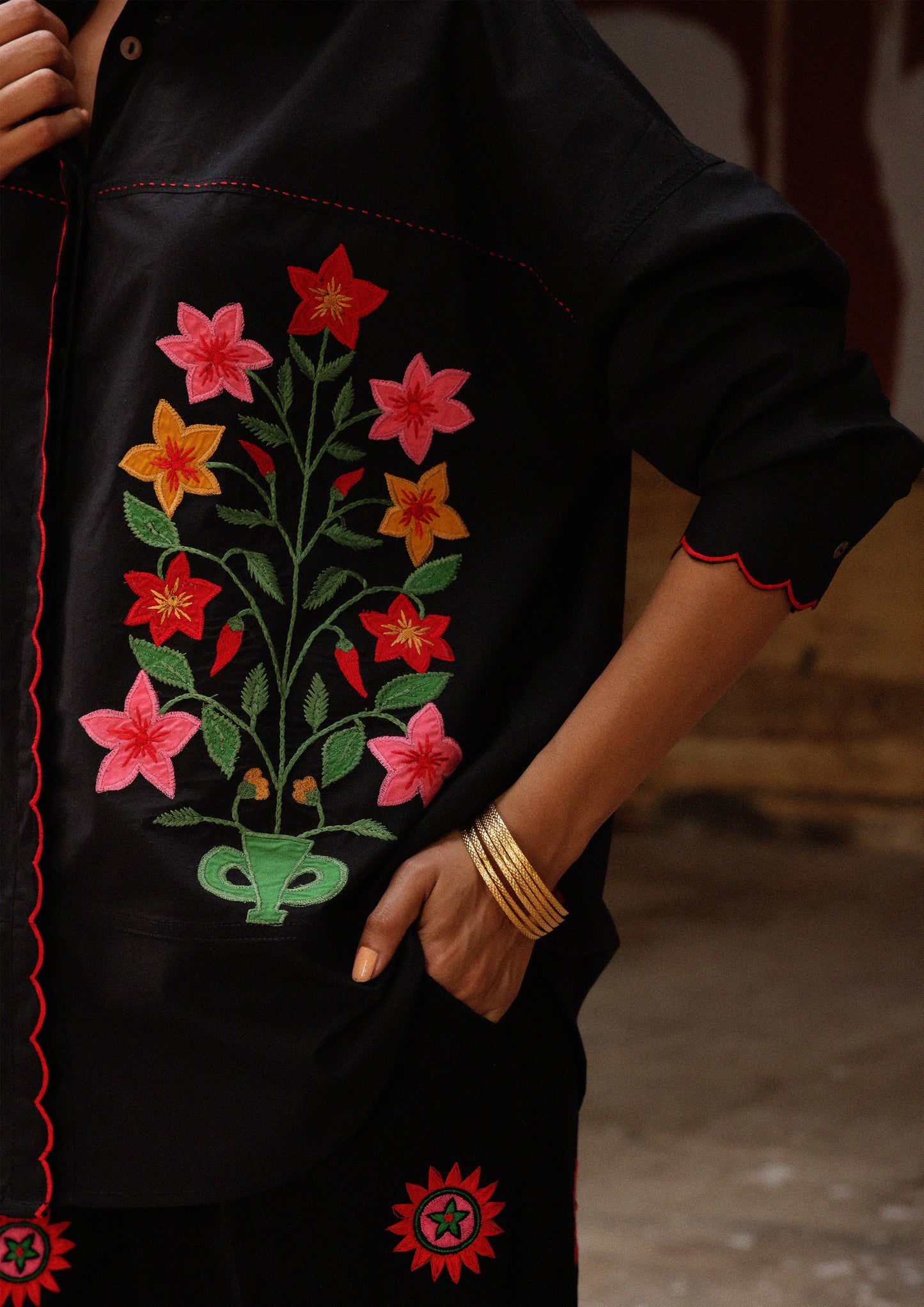 JAIGARH SHIRT-ASTER BUTA PATCHWORK EMBROIDERY
