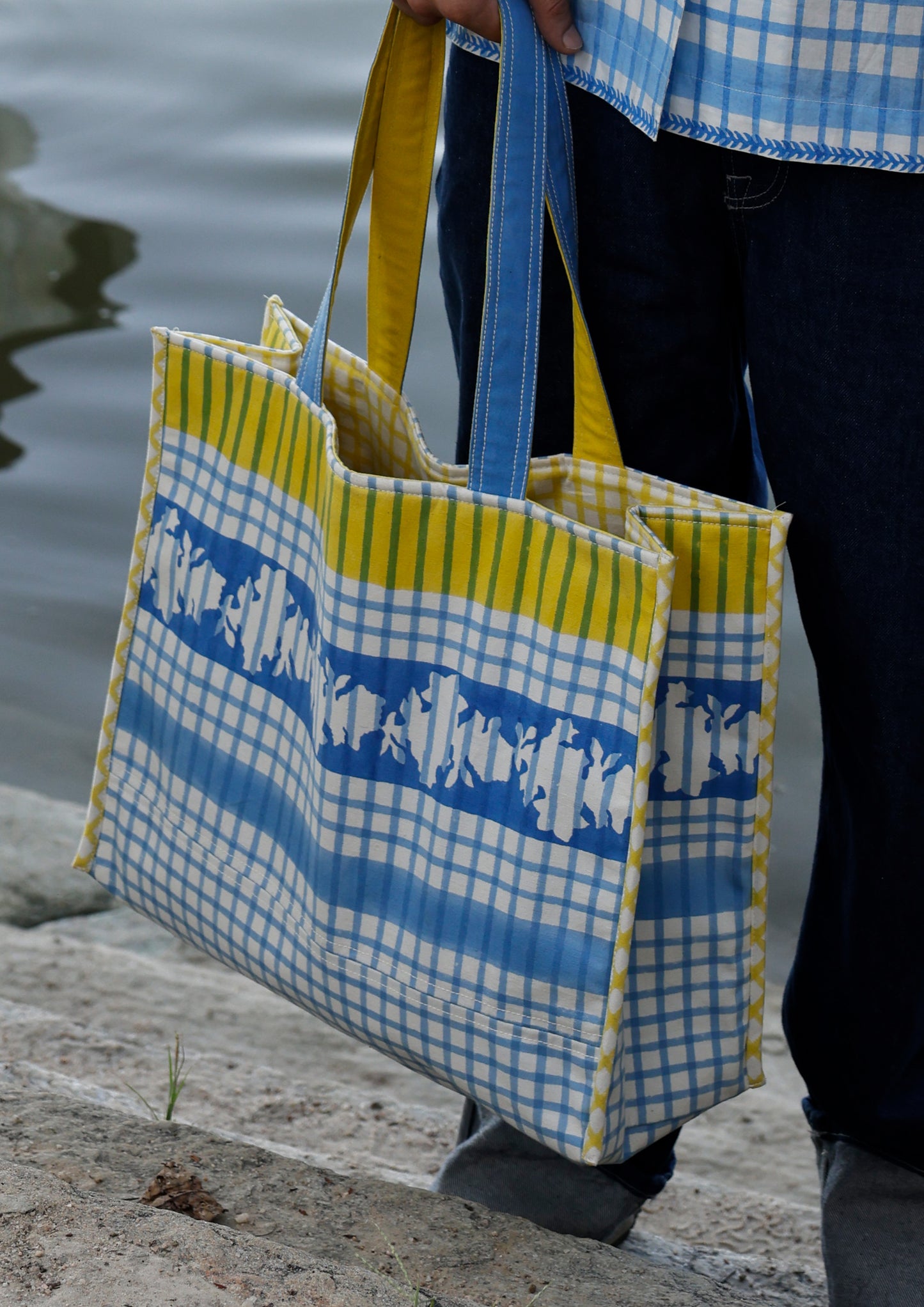 TOTE BAG- BLUE CHECKS