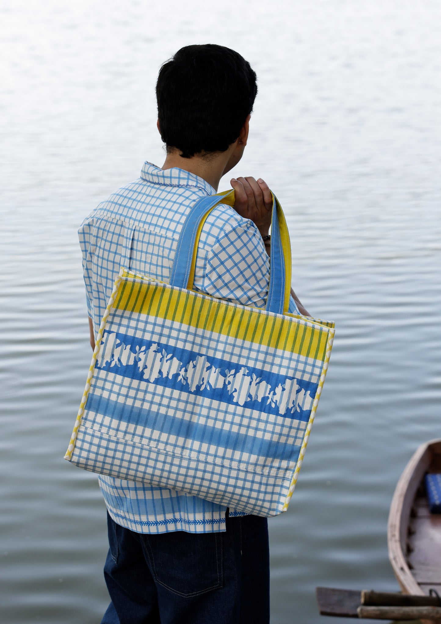 TOTE BAG- BLUE CHECKS