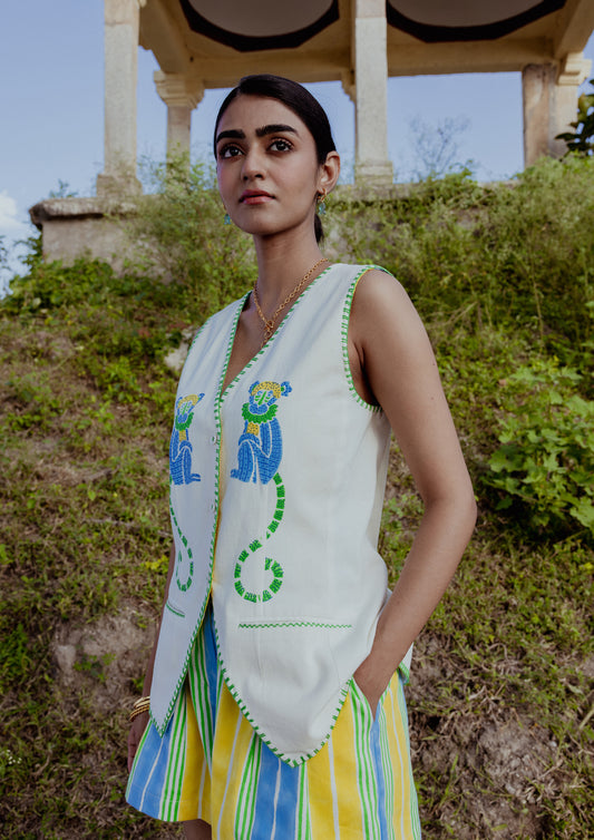 VRINDA VEST MONKEY BLOCK PRINT