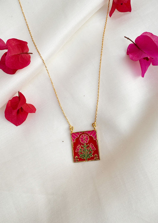 PINK BUTA MEENAKARI PENDANT