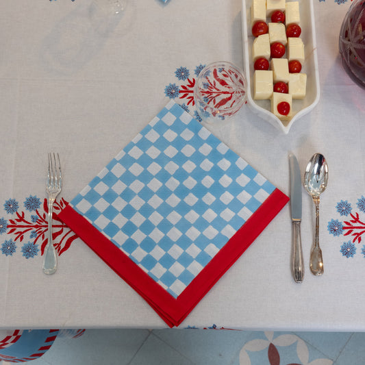 GINGHAM CHECKS BLUE/RED NAPKINS SET OF 2