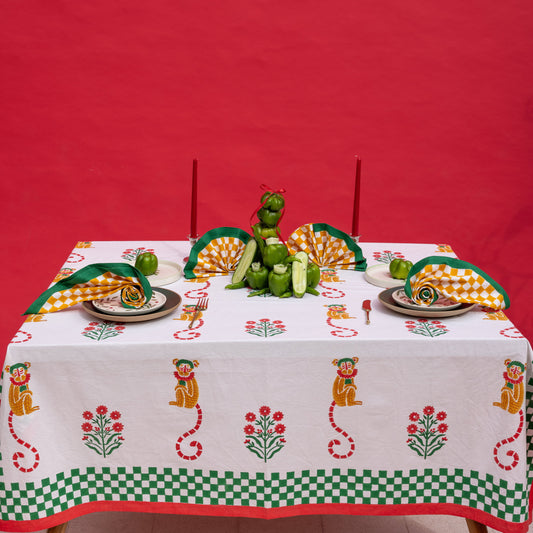 MONKEY MUSTARD AND GREEN TABLE CLOTH