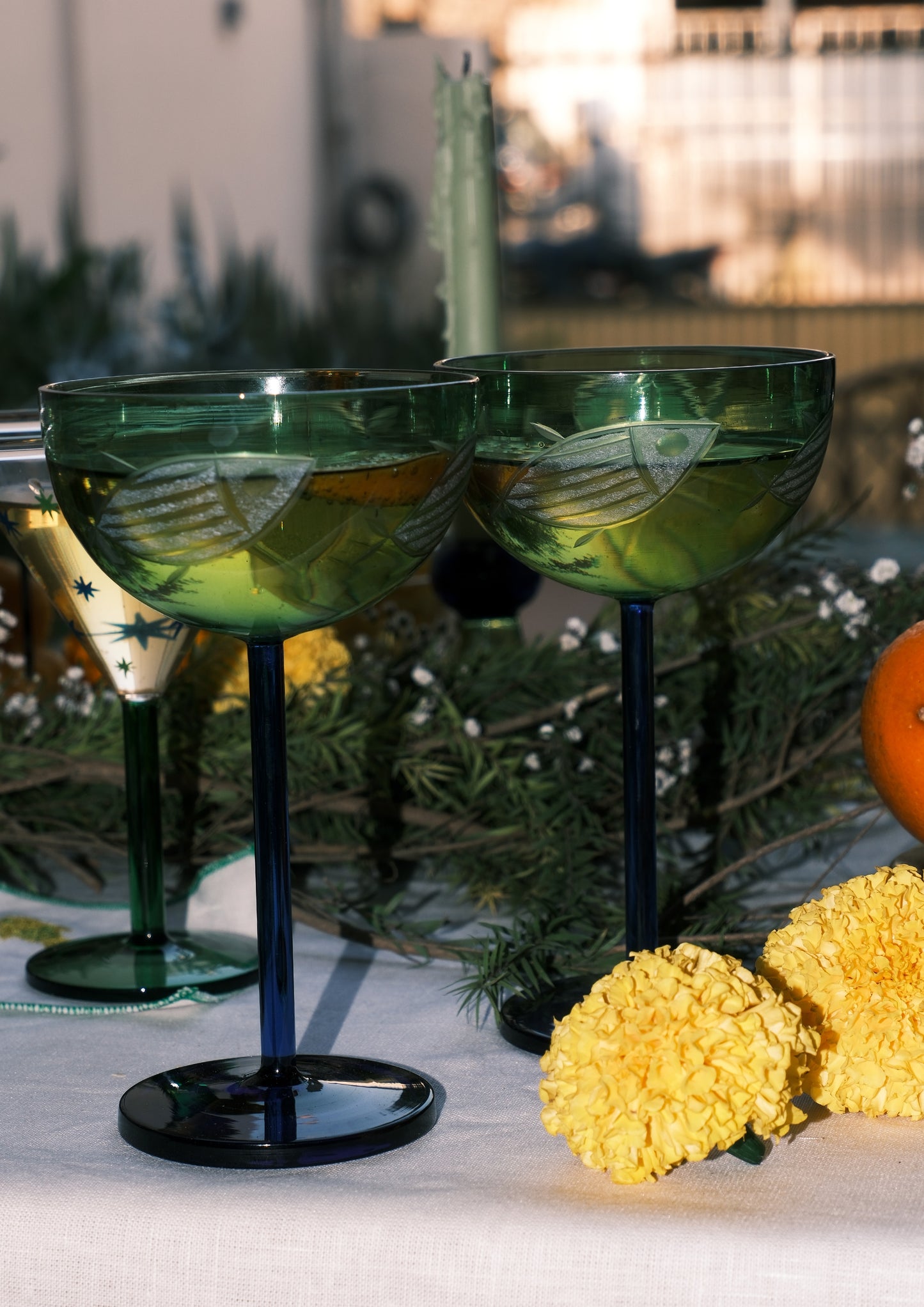 COUPE GLASS FISH FOREST- SET OF TWO