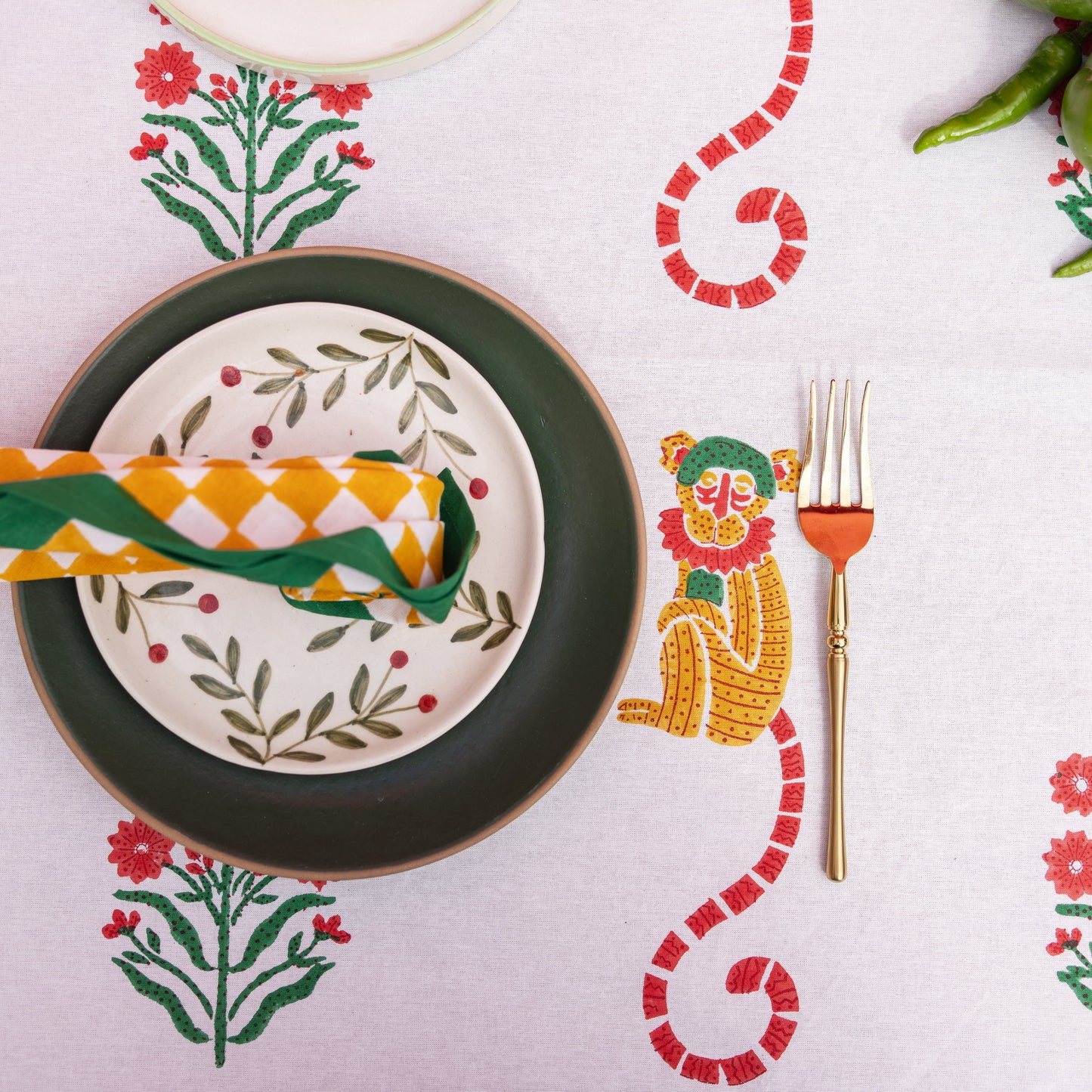 GINGHAM CHECKS MUSTARD/GREEN NAPKINS SET OF 2