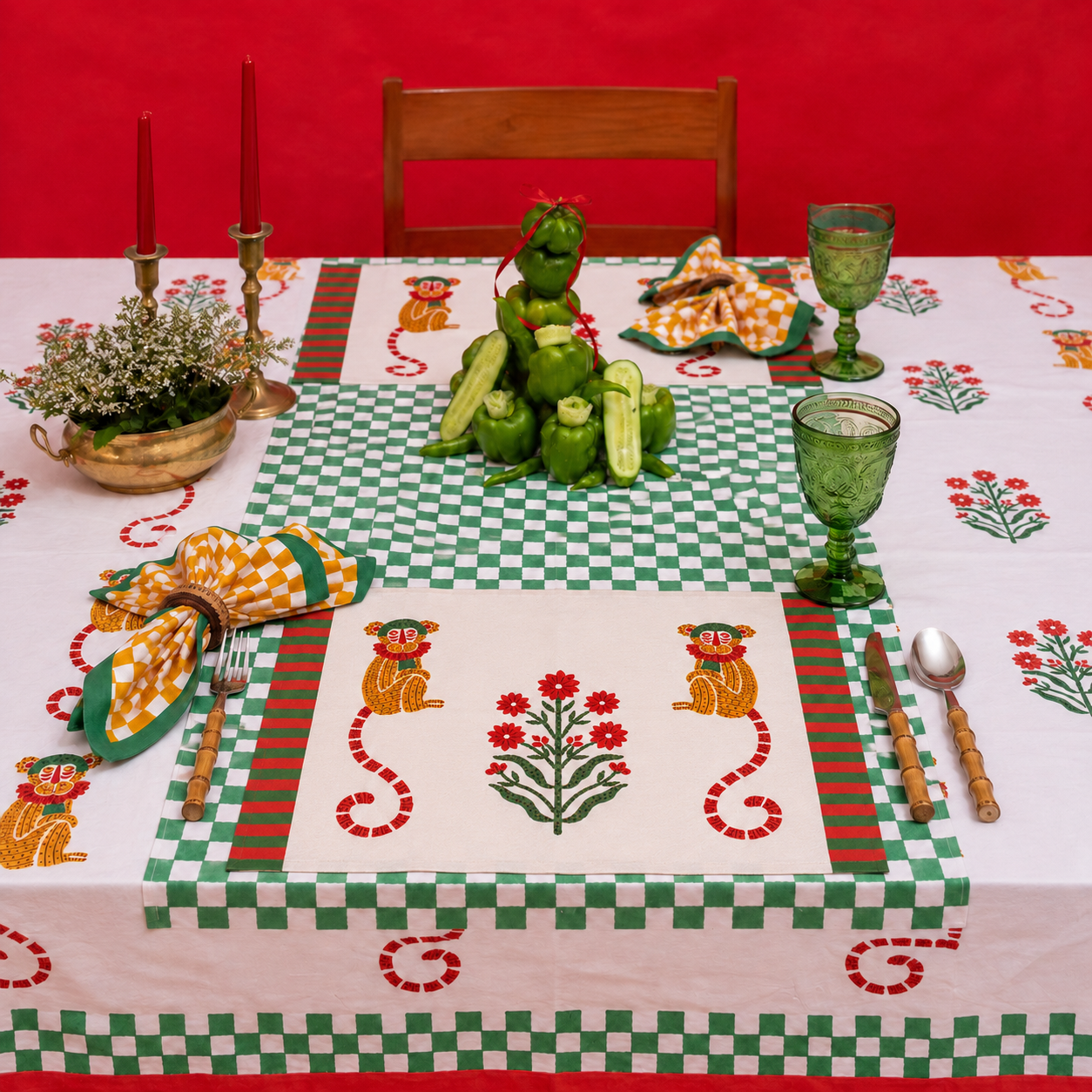 MONKEY MUSTARD AND GREEN PLACEMAT SET OF 2