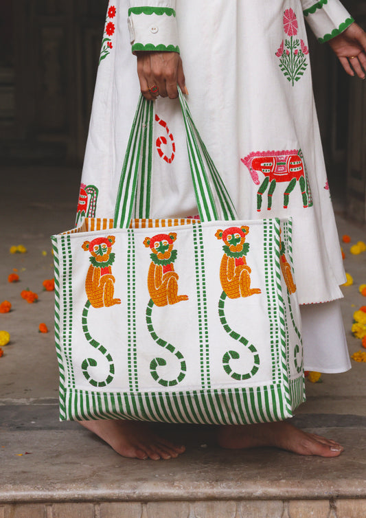 TOTE BAG- MONKEY BLOCK PRINT