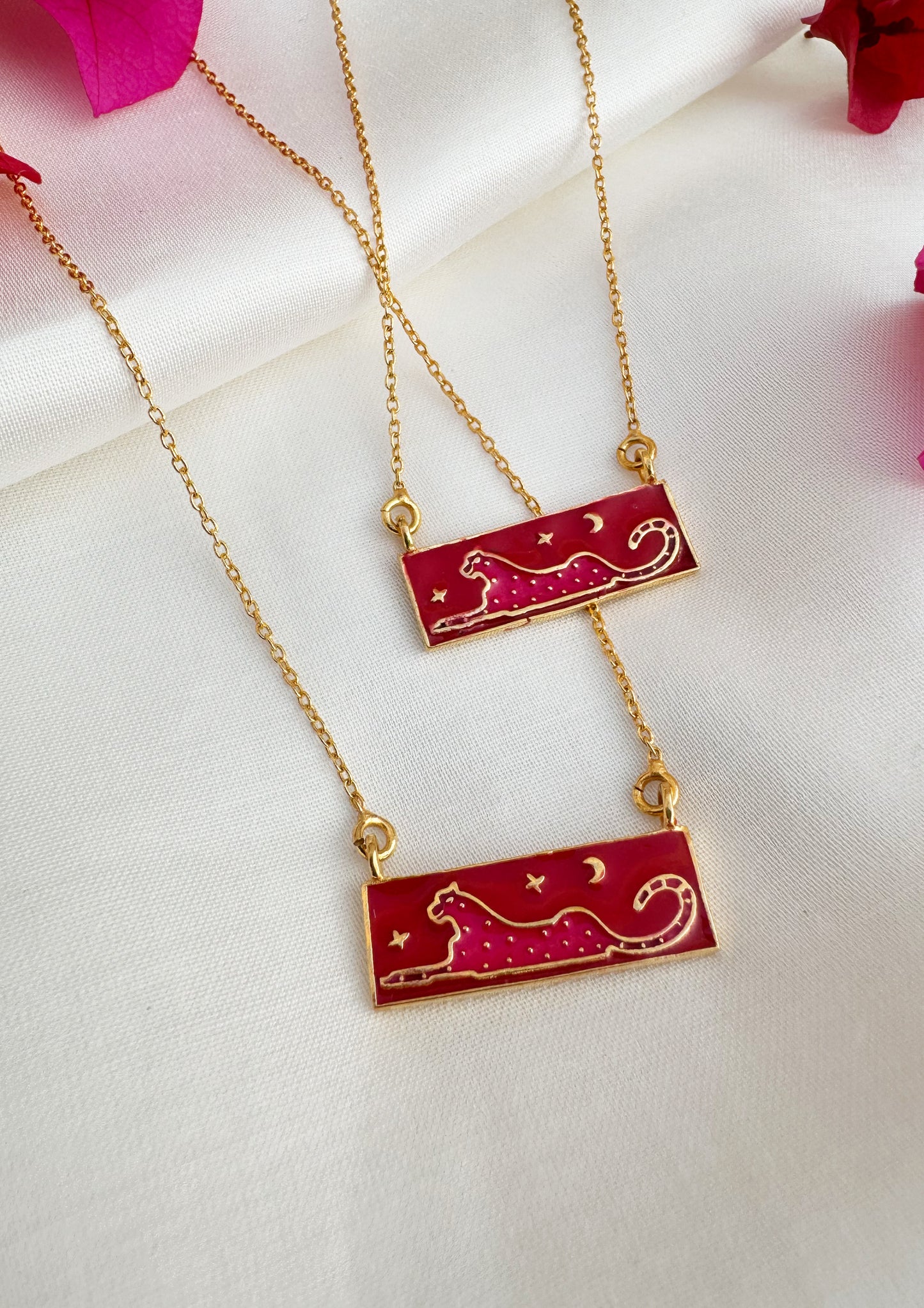 PINK LEOPARD MEENAKARI PENDANT