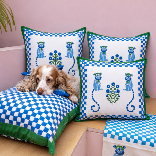 MONKEY GREEN AND BLUE CUSHION COVER