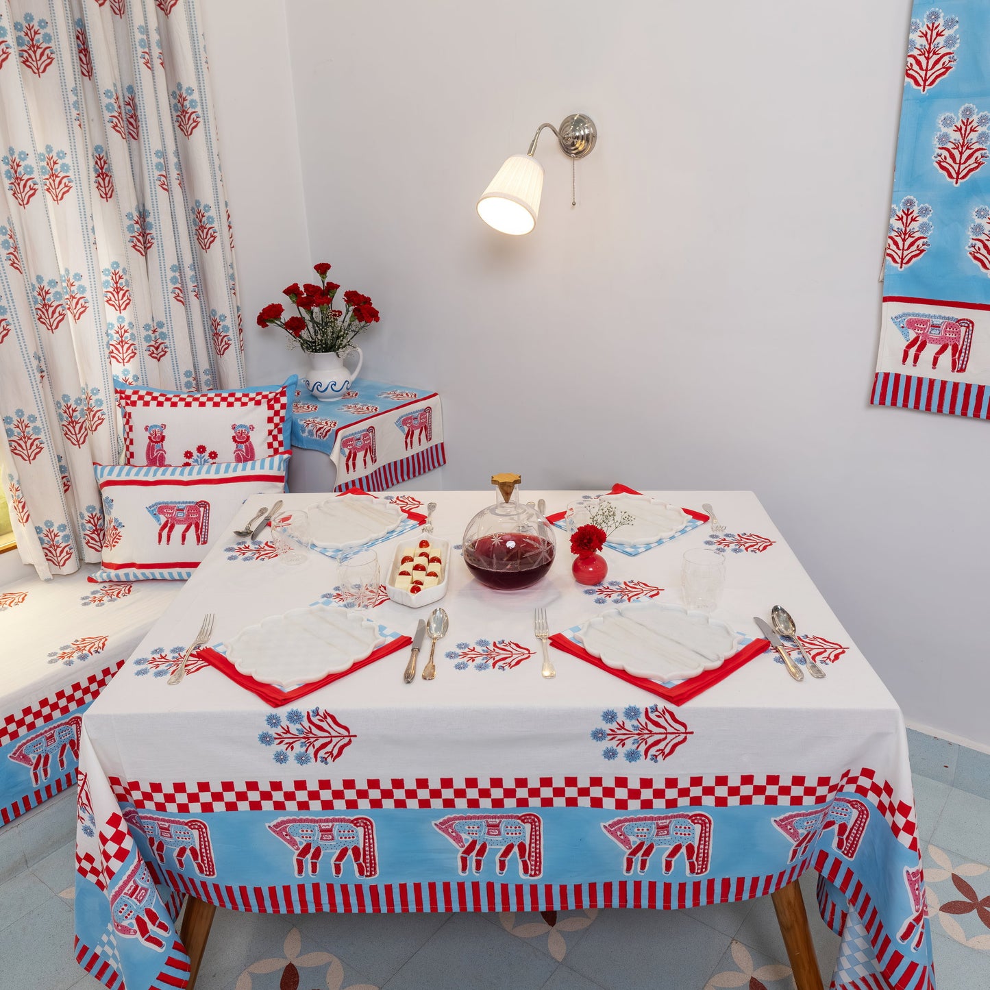 CHEVAL NOMADE PINK AND BLUE TABLE CLOTH