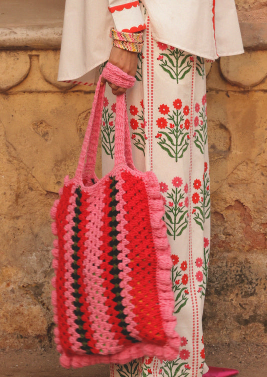 CROCHET BEACH BAG- BLOSSOM STRIPE