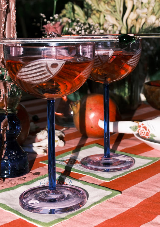 COUPE GLASS FISH LAVENDER- SET OF TWO