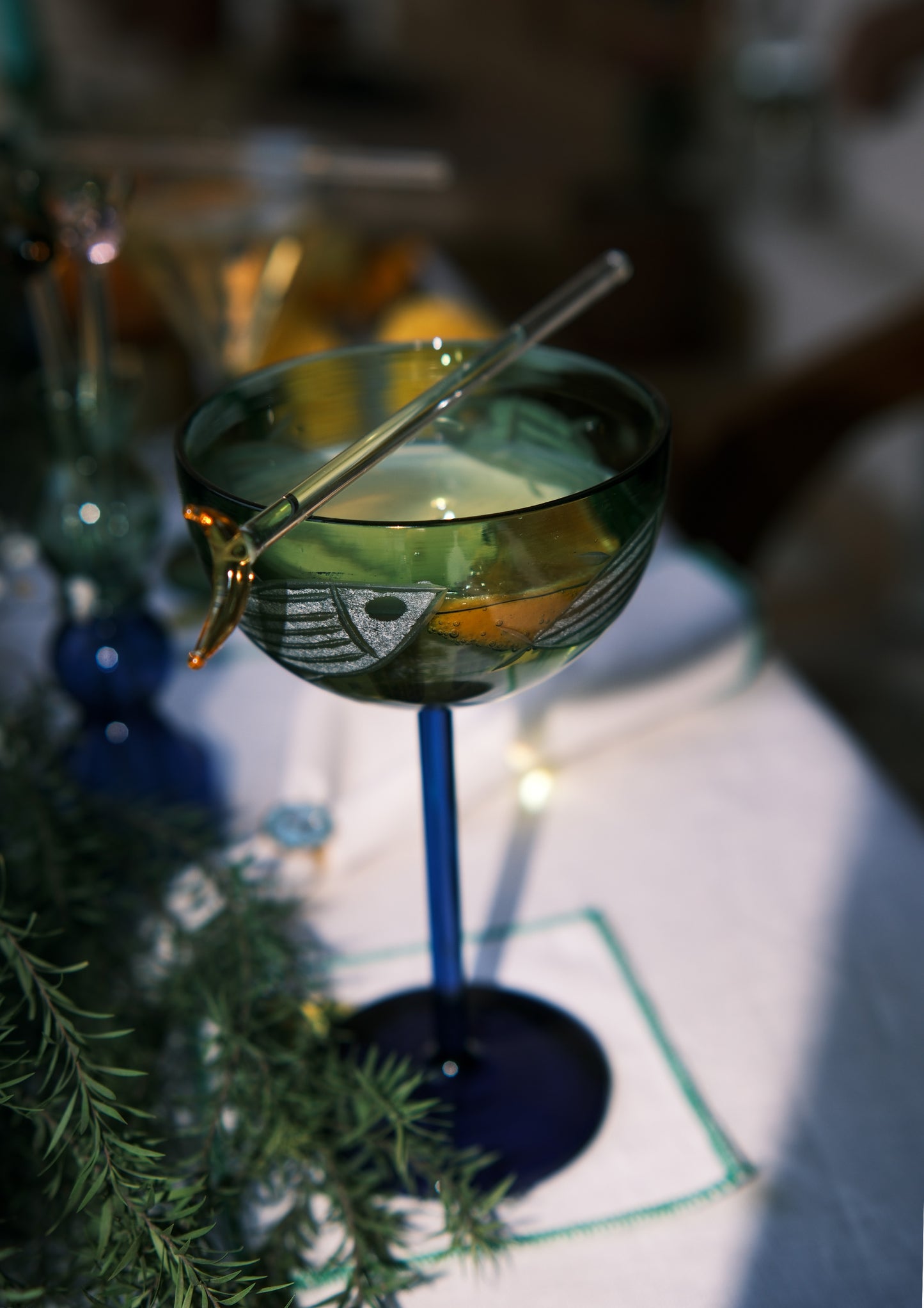 COUPE GLASS FISH FOREST- SET OF TWO