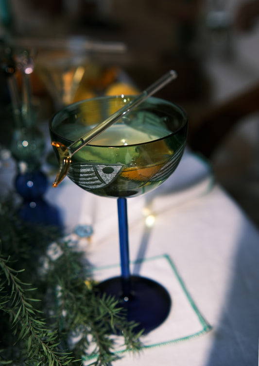 COUPE GLASS FISH FOREST- SET OF TWO