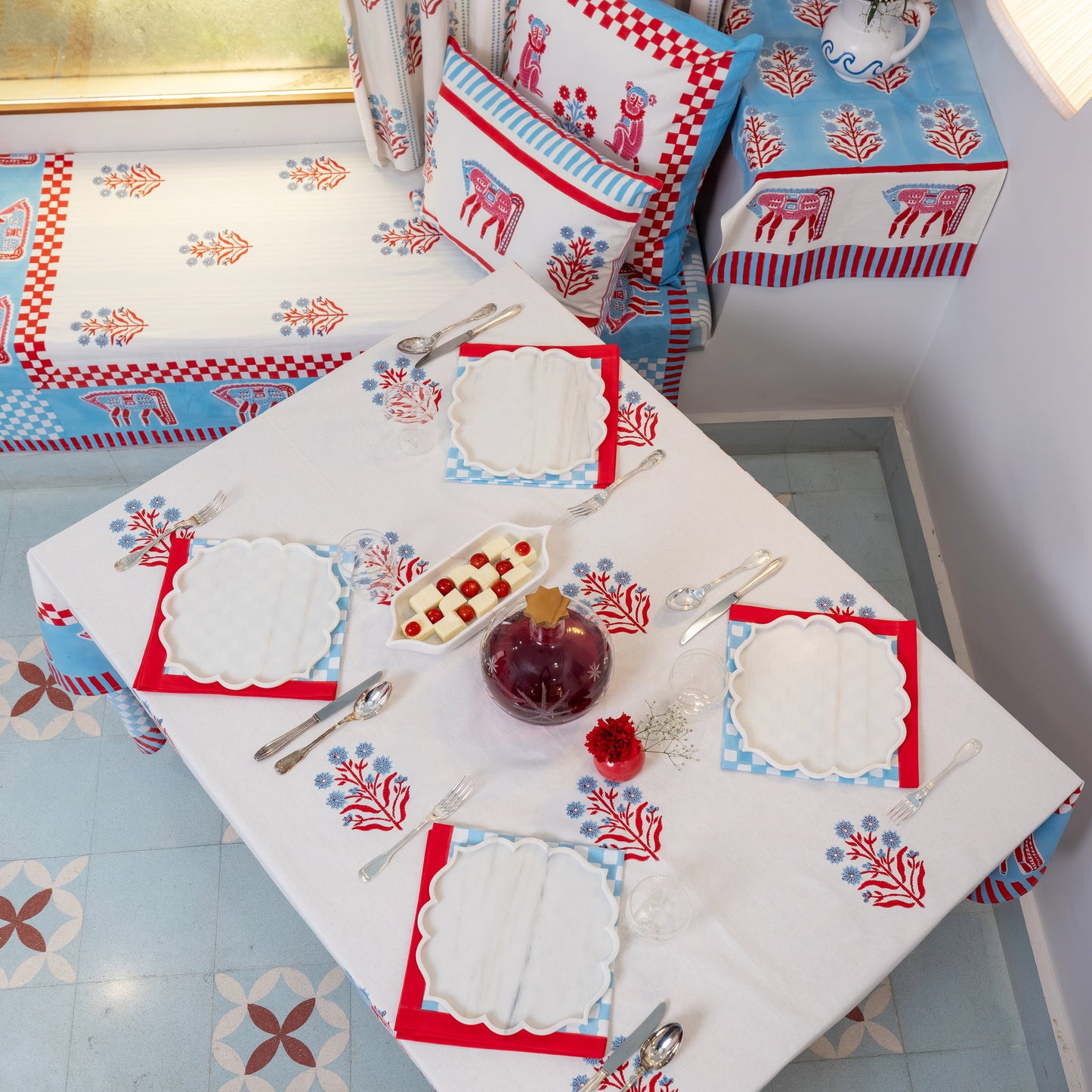 CHEVAL NOMADE PINK AND BLUE TABLE CLOTH
