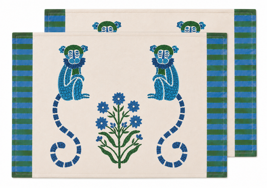 MONKEY GREEN AND BLUE PLACEMAT SET OF 2
