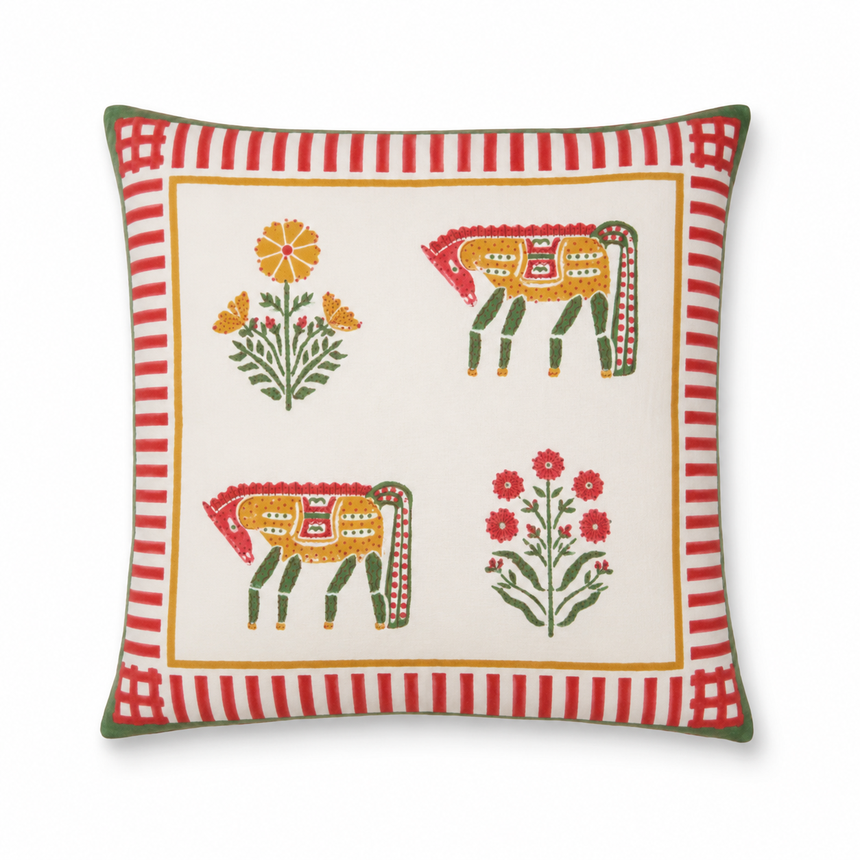 CHEVAL NOMADE MUSTARD AND RED CUSHION COVER