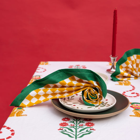 GINGHAM CHECKS MUSTARD/GREEN NAPKINS SET OF 2