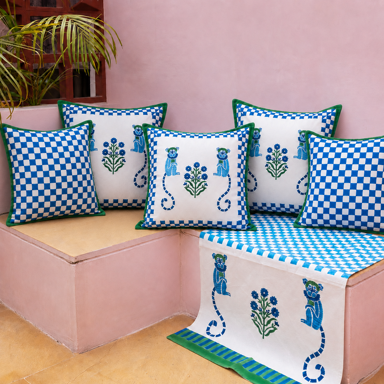 MONKEY GREEN AND BLUE CUSHION COVER