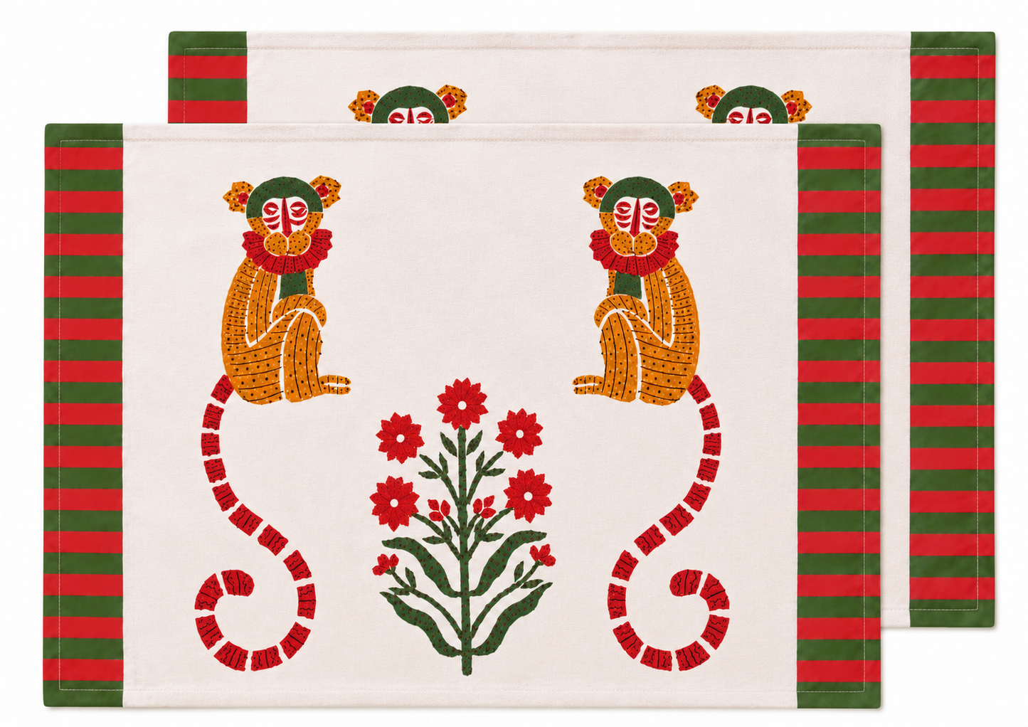 MONKEY MUSTARD AND GREEN PLACEMAT SET OF 2