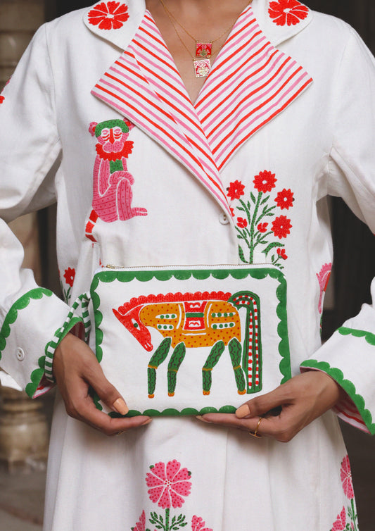 MAKEUP POUCH HORSE BLOCK PRINT