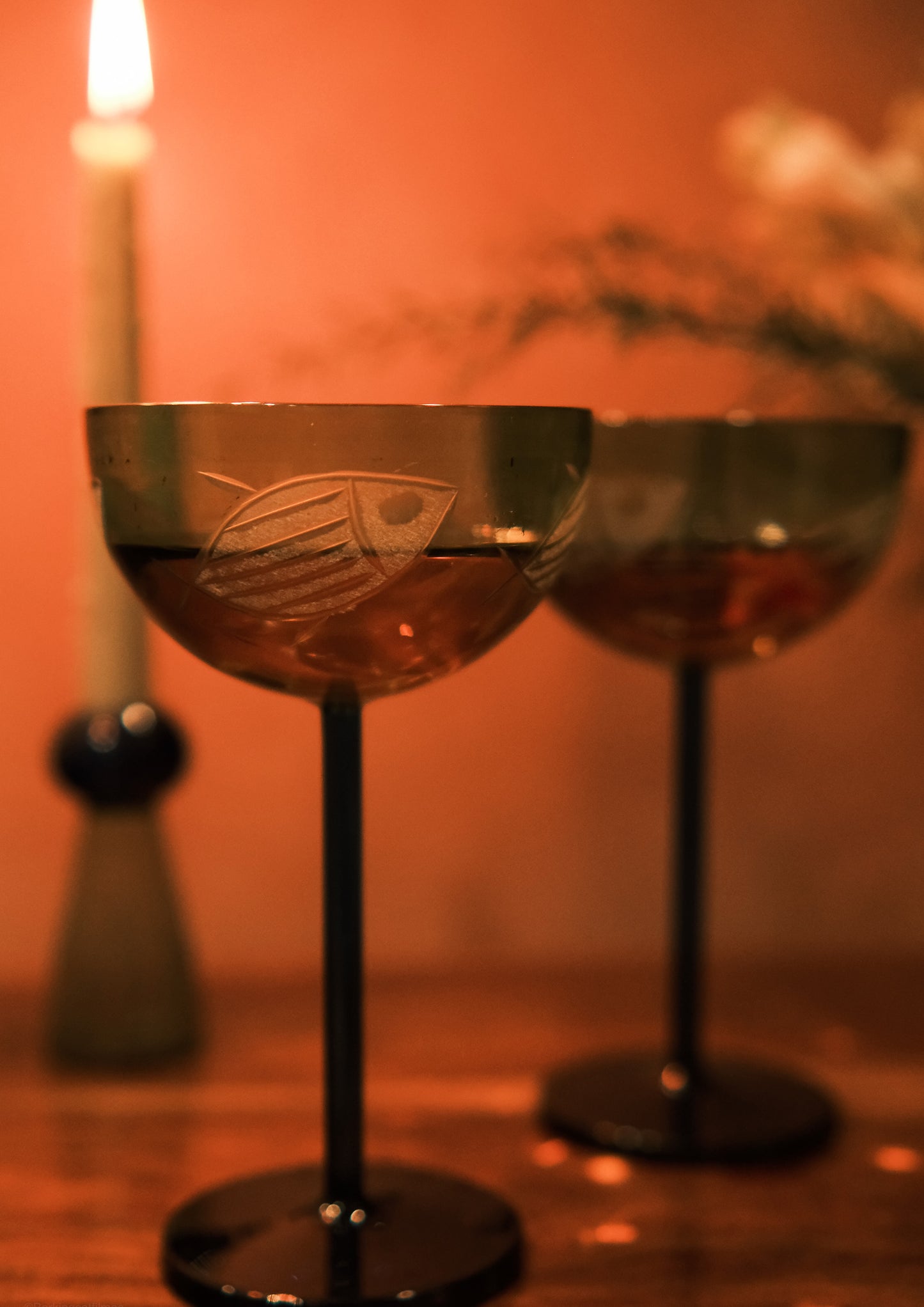 COUPE GLASS FISH FOREST- SET OF TWO