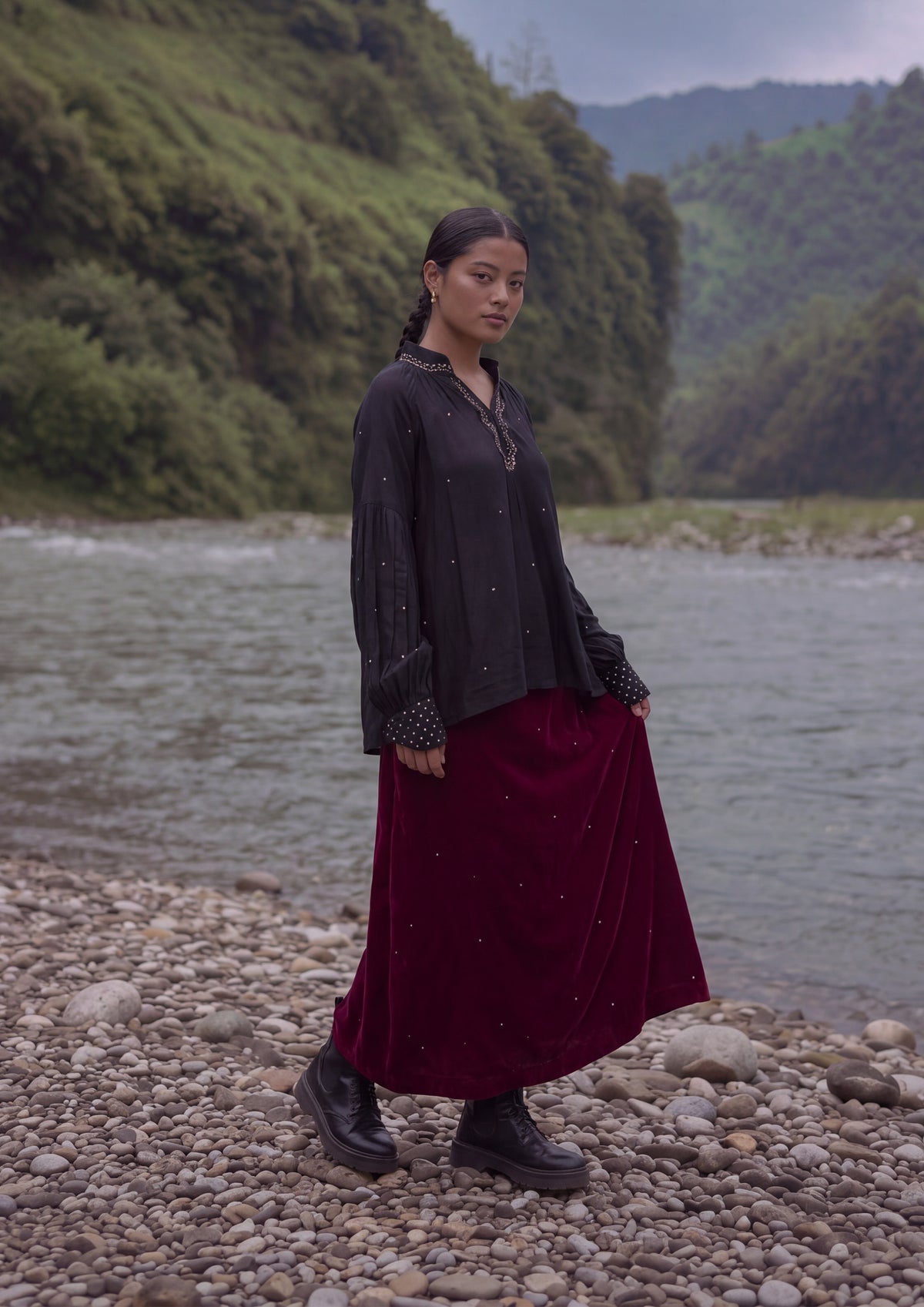 RANI SKIRT BURGUNDY MUKAISH EMBROIDERY
