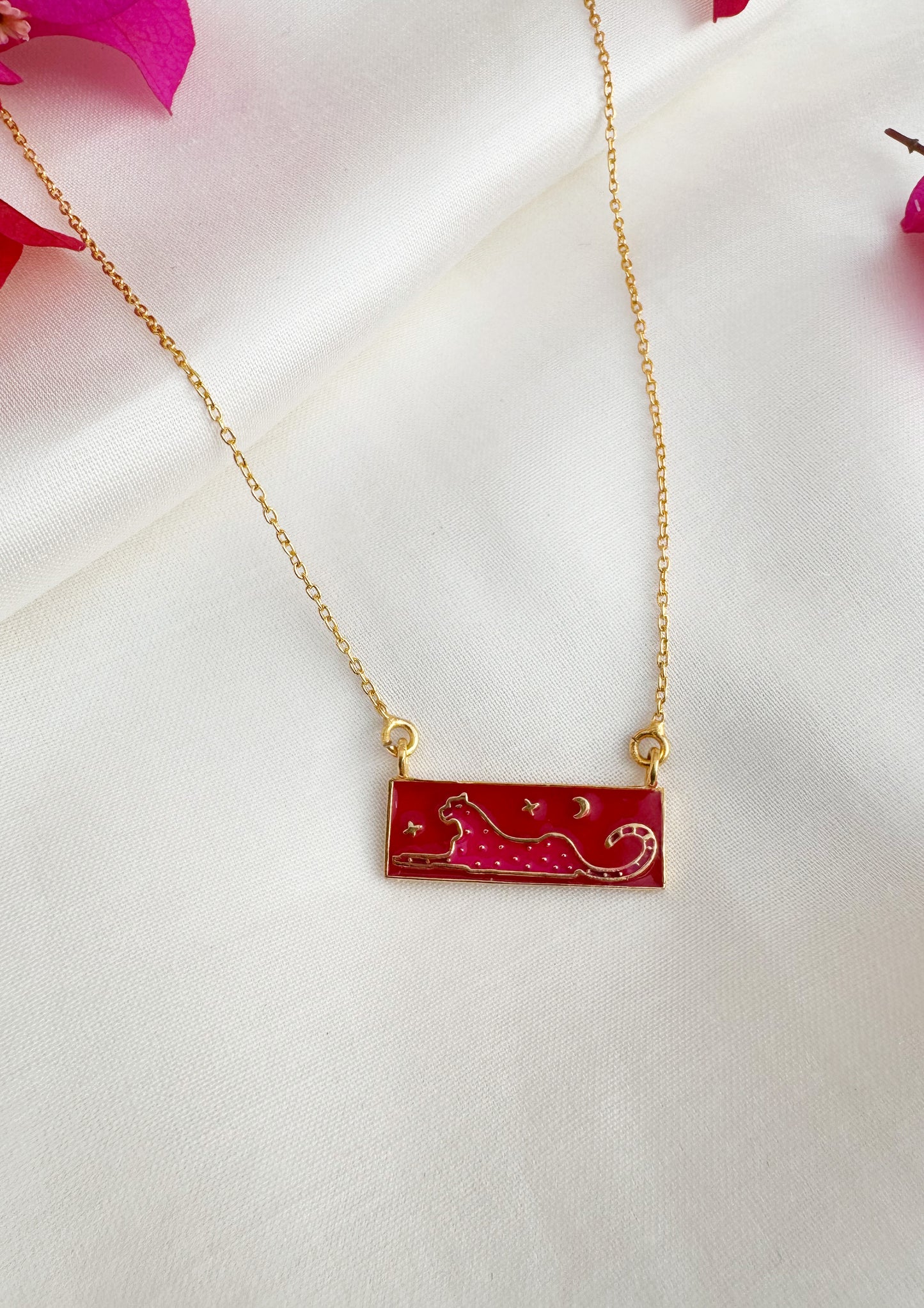 PINK LEOPARD MEENAKARI PENDANT