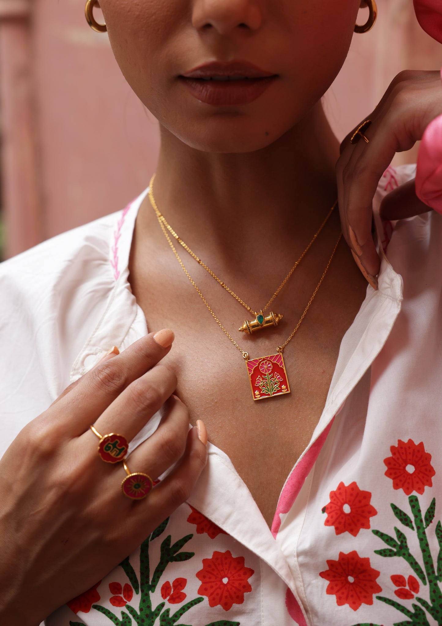 PINK BUTA MEENAKARI PENDANT