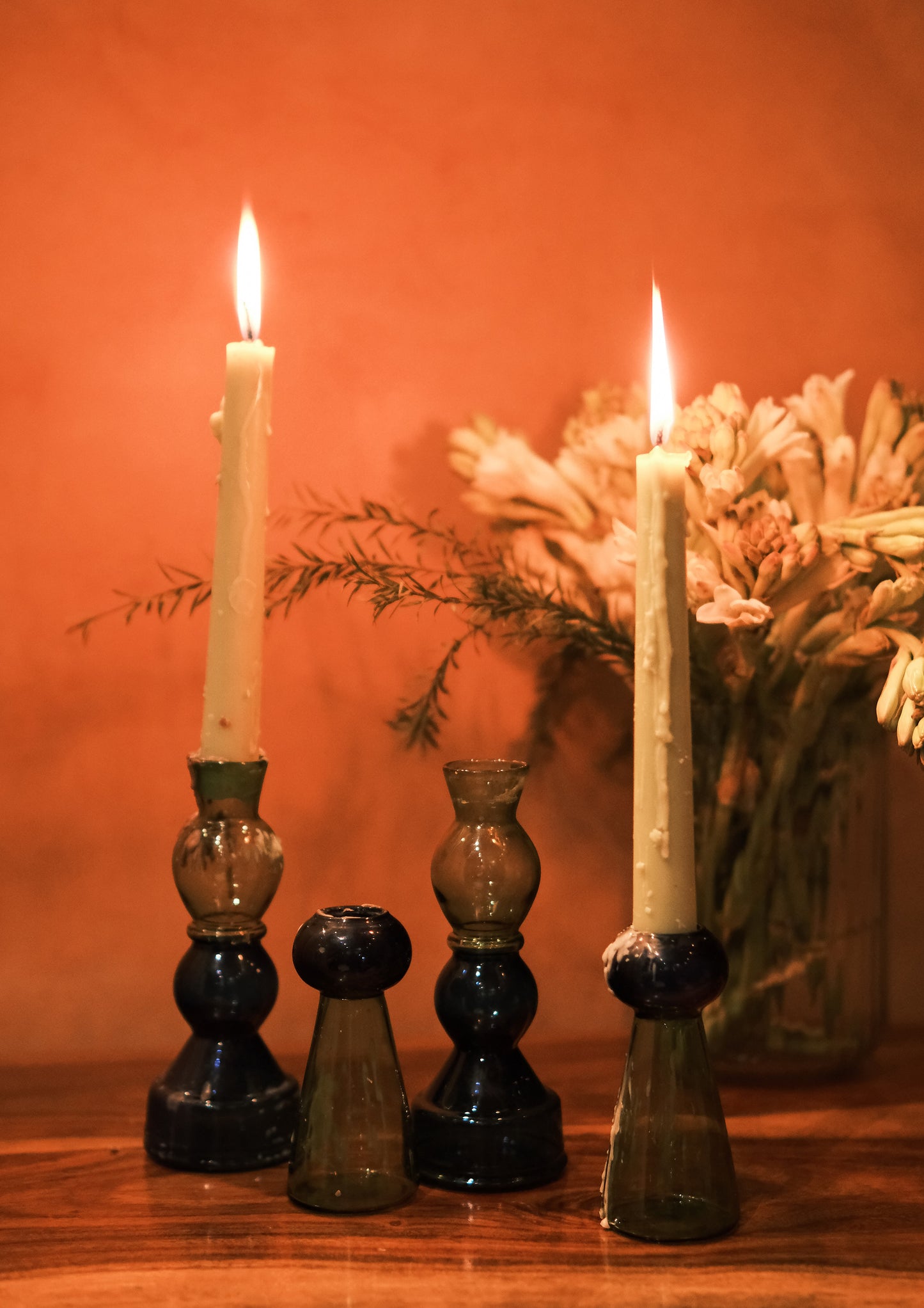 ASYMMETRIC BUD VASE CUM CANDLE STAND - SET OF TWO