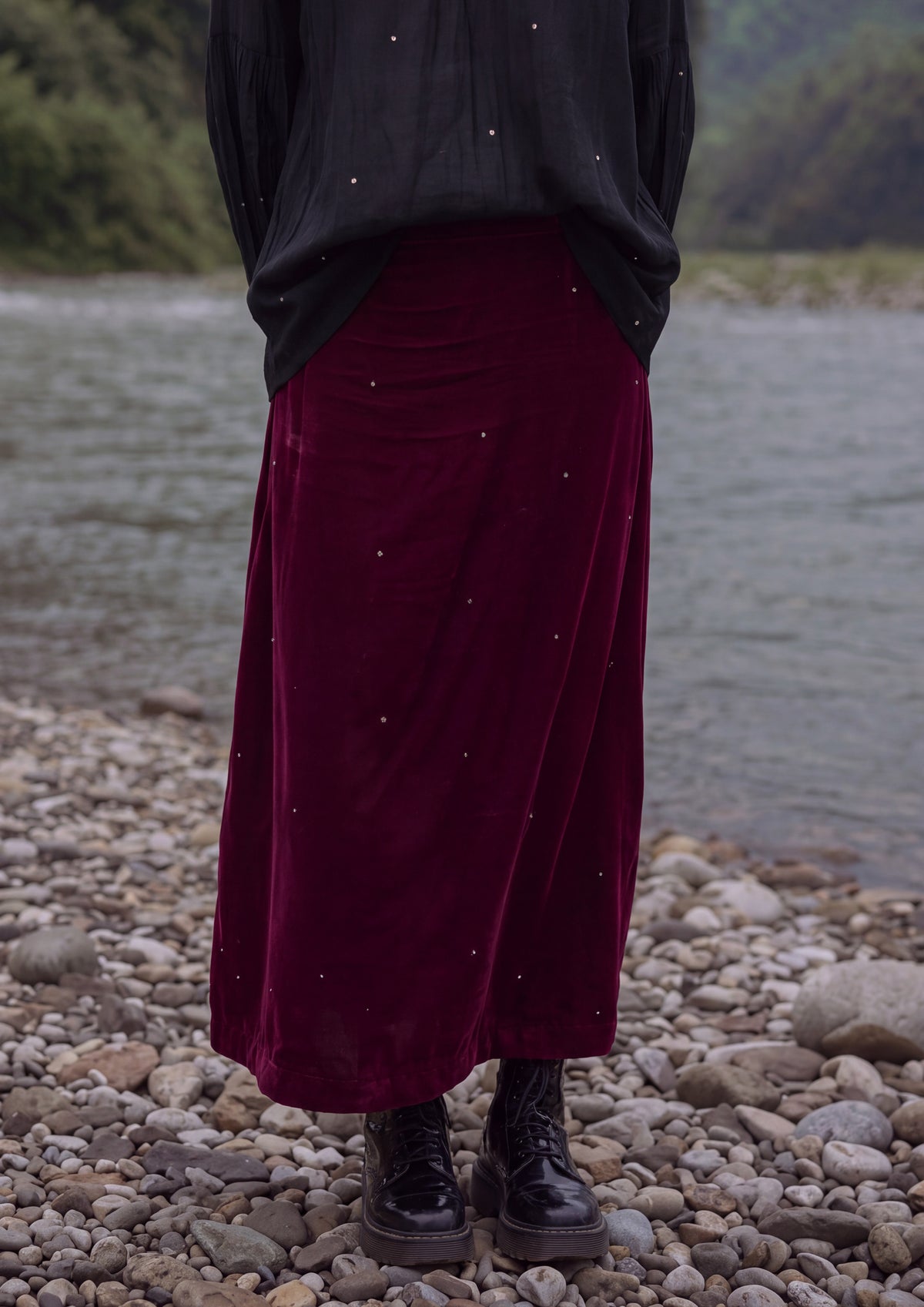 RANI SKIRT BURGUNDY MUKAISH EMBROIDERY