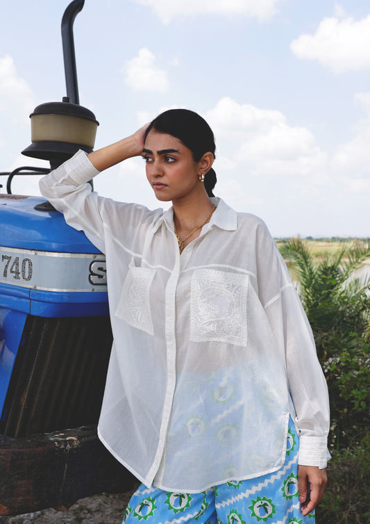 JAIGARH SHIRT- WHITE CHIKANKARI