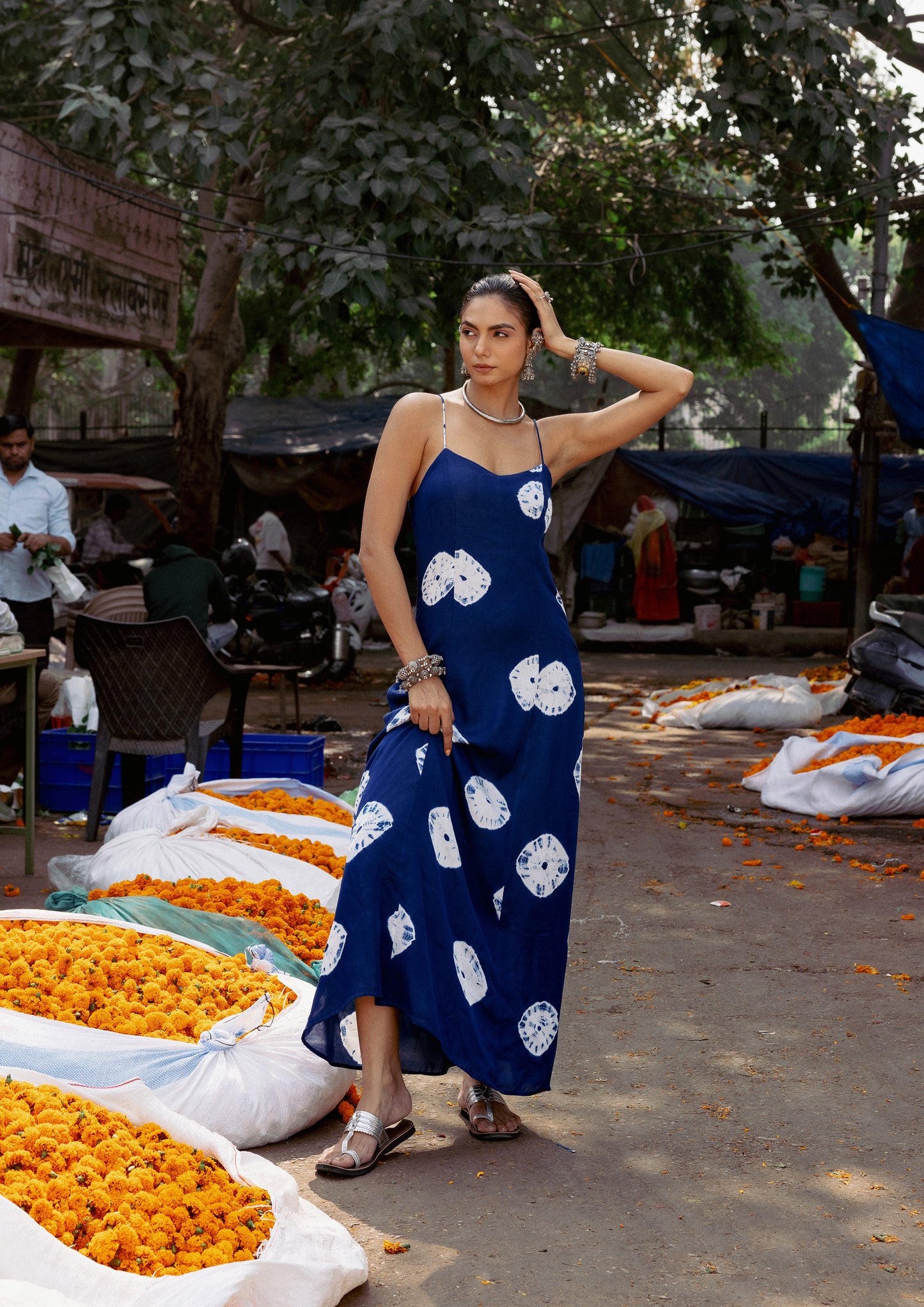 JODHA DRESS- INDIGO BANDHANI