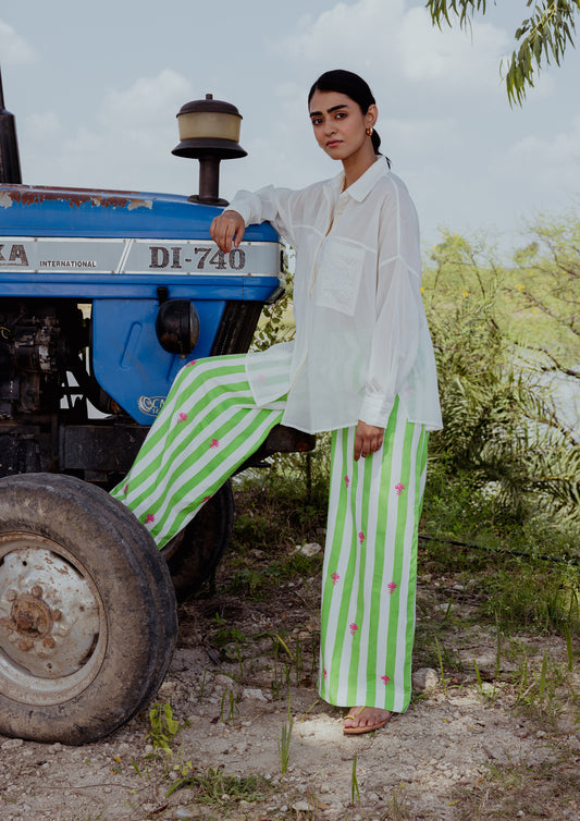 LUCKNOW PANTS- STRIPE CHIKANKARI