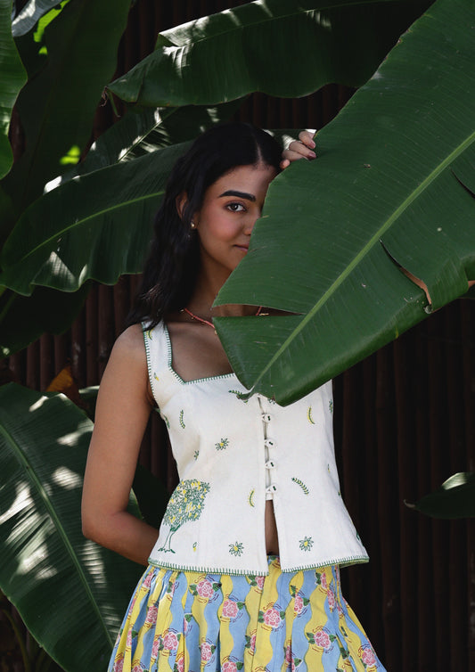 PALASH VEST- MANGO AND CRANE EMBROIDERY