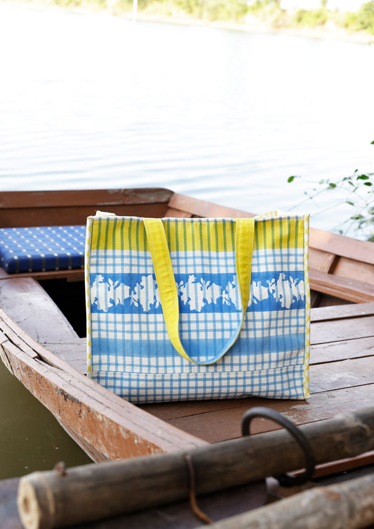TOTE BAG- BLUE CHECKS