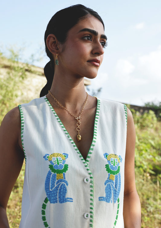 VRINDA VEST MONKEY BLOCK PRINT